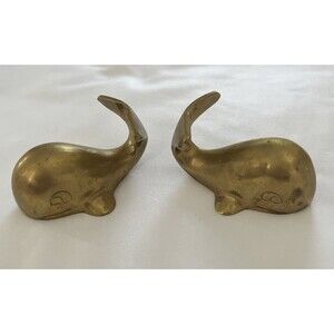 Solid Brass Whale Figurine Paperweight 3.5" X 2”  Maritime Nautical Patina